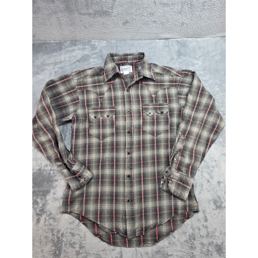 Rockmount Ranch Wear Mens Western Snap Shirt Plaid Grey Red Diamond Snaps XL